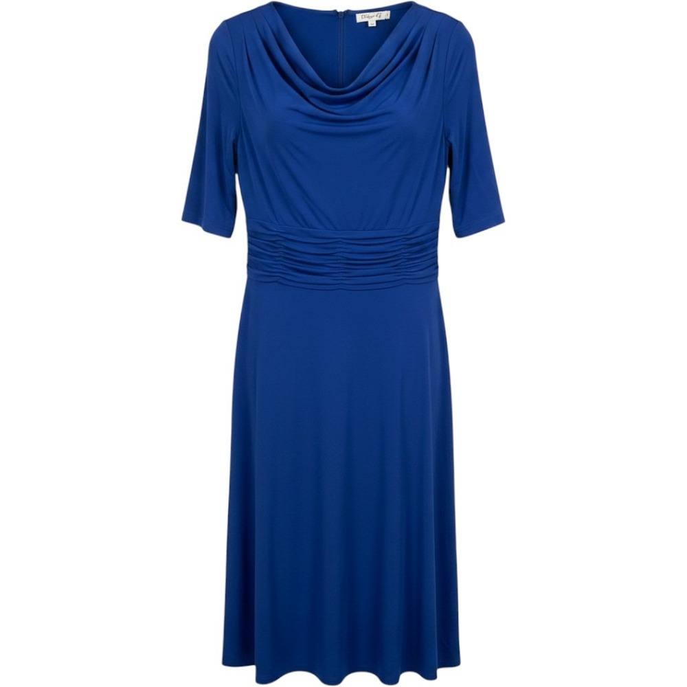 Eliza J Royal Blue Cowl Neck Ruched Empire Waist Dress 12P Elbow Sleeve Blue
